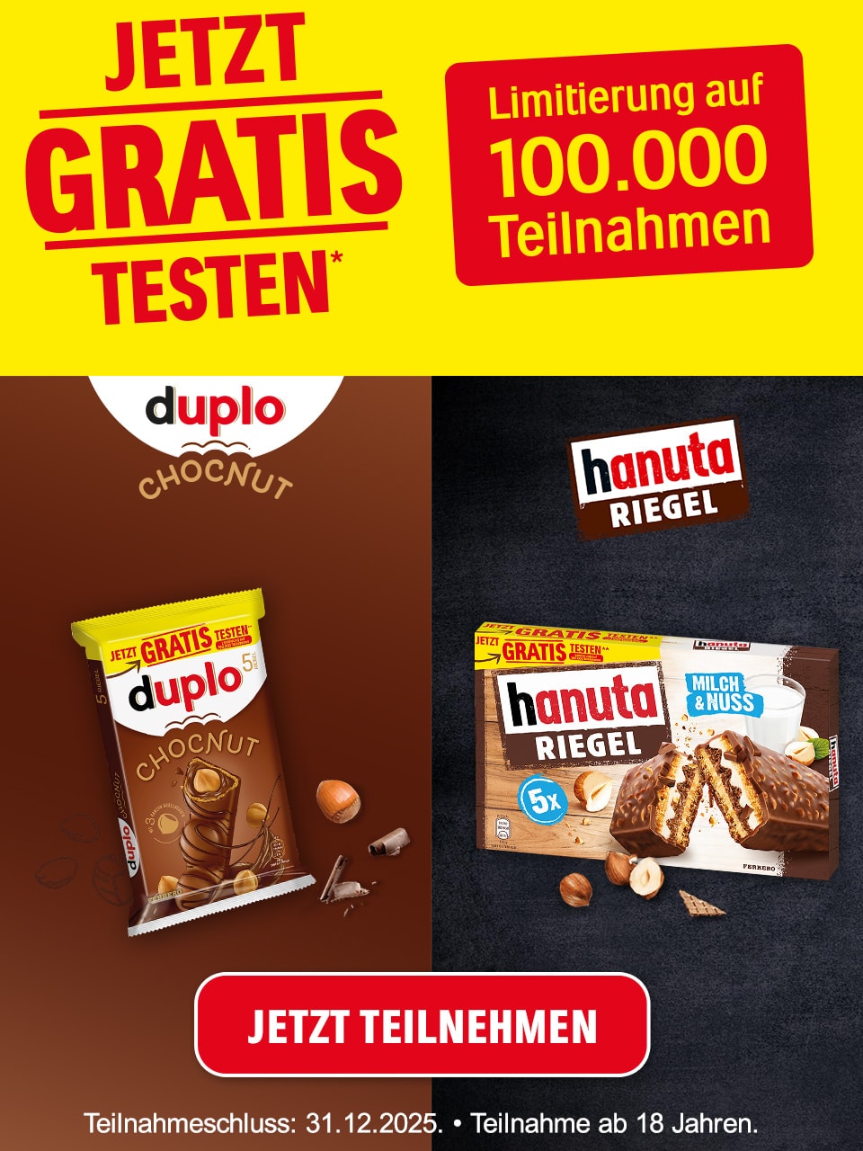 duplo Chocnut und Hanuta Riegel gratis testen!
